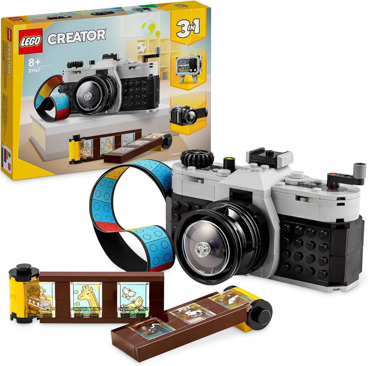 Creator 3In1 Retro Camera Toy to Video Camera to TV Set, Kids' Desk Decoration or Bedroom Accessories, Photography Gifts for Girls and Boys Aged 8 plus Years Old Who Enjoy Creative Play 31147