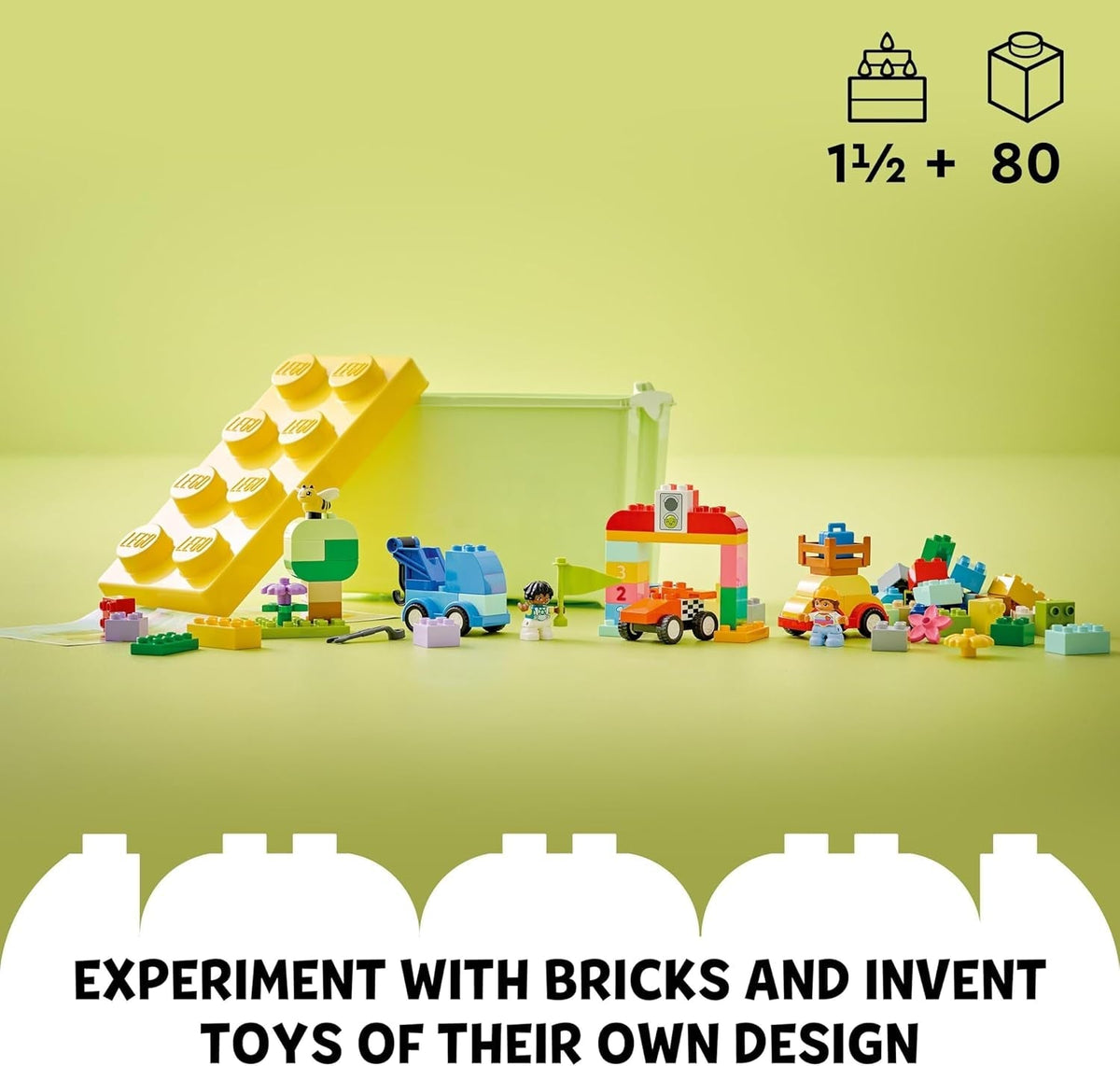 DUPLO Classic Cars and Trucks Brick Box Toddler Learning Toys, Features a Race Car and Truck Toy for 18 Month Old Boys & Girls, Creative Vehicle Set to Develop Fine Motor Skills 10439