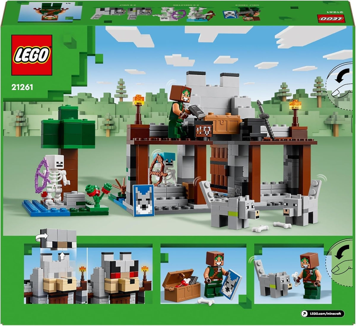 Minecraft the Wolf Stronghold Fortress Set, Building Toy for 8 plus Year Old Boys & Girls, Incudes Crafting Table, 2 Skeleton and Wolf Figures for Castle Action, Birthday Gift for Kids 21261