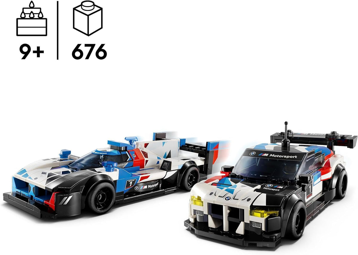Speed Champions BMW M4 GT3 & BMW M Hybrid V8 Race Car Toys for 9 plus Year Old Boys & Girls, Buildable Model Vehicles with 2 Driver Minifigures, Kids' Bedroom Decoration, Birthday Gift Idea 76922