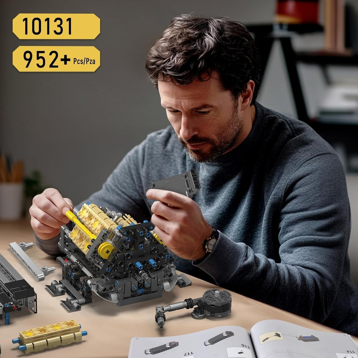 W16 Engine Building Blocks Set, Combustion Engine Model That Runs, Mini Engine Build Kit for Adults with Battery and Motor, Engineering Construction STEM Toy for Children Boys Girl(952 Pcs)