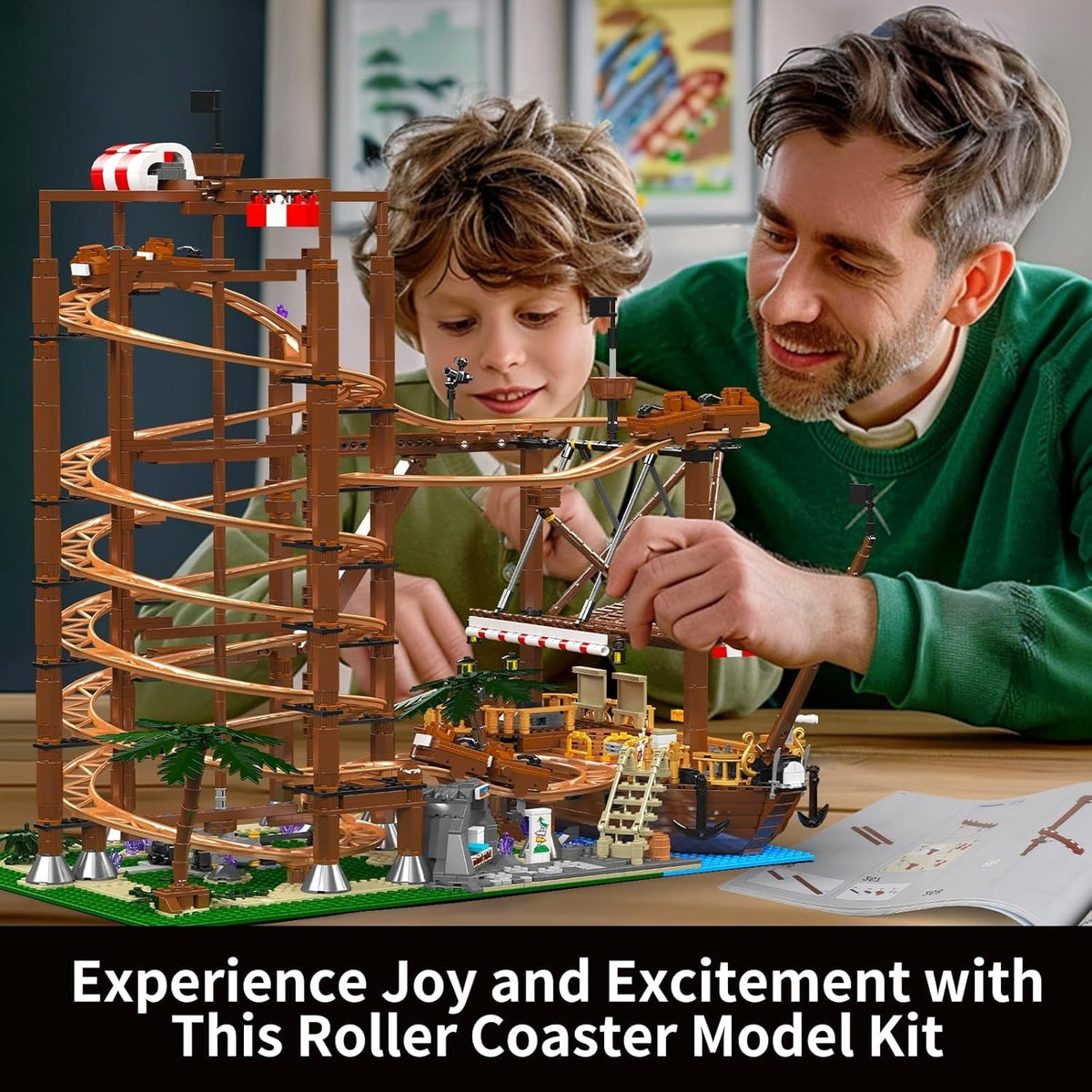 11013 Looping Roller Coaster Building Kit, Funfair Theme Park Building Kit with Roller Coaster and Pirate Ship, Model Kit for Adults (2174 Pieces)