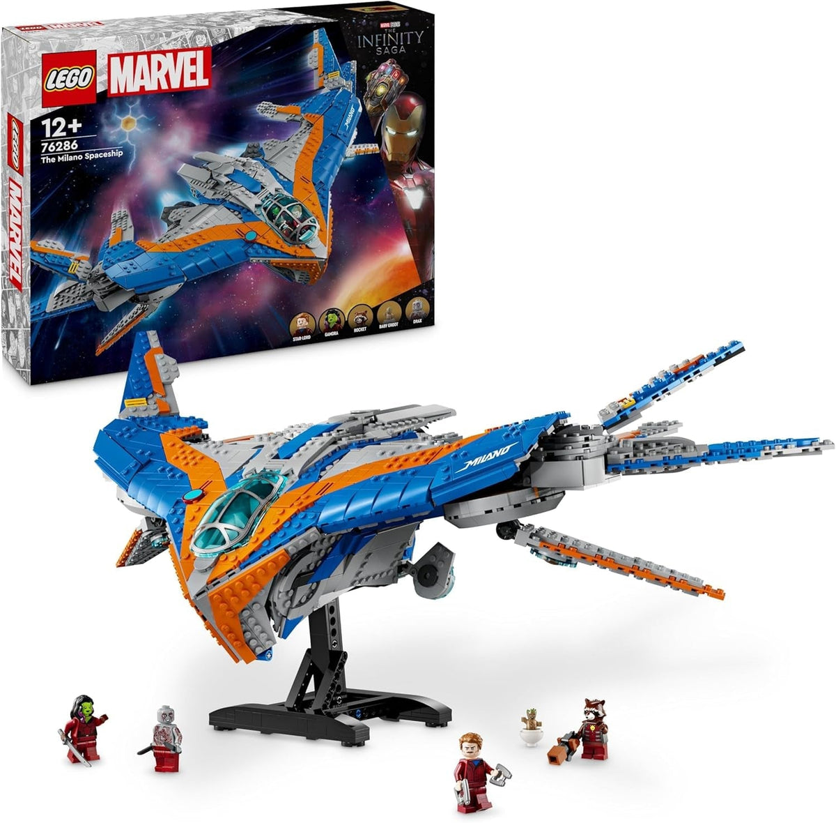 Marvel Guardians of the Galaxy: the Milano Buildable Spaceship Toy, Set with 4 Super-Hero Minifigures Including Rocket, plus a Baby Groot Figure, Avengers Gift for Boys, Girls and Teens 76286