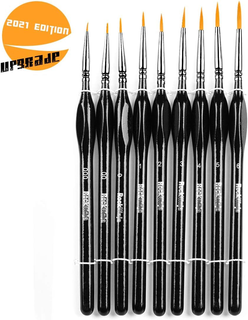 Detail Paint Brush Set,  9Pcs Thin Brushes for Fine Detailing & Art Painting - Acrylic,Watercolor, Oil Miniatures, Scale Models, Airplane Kits, Nail, Line Drawing