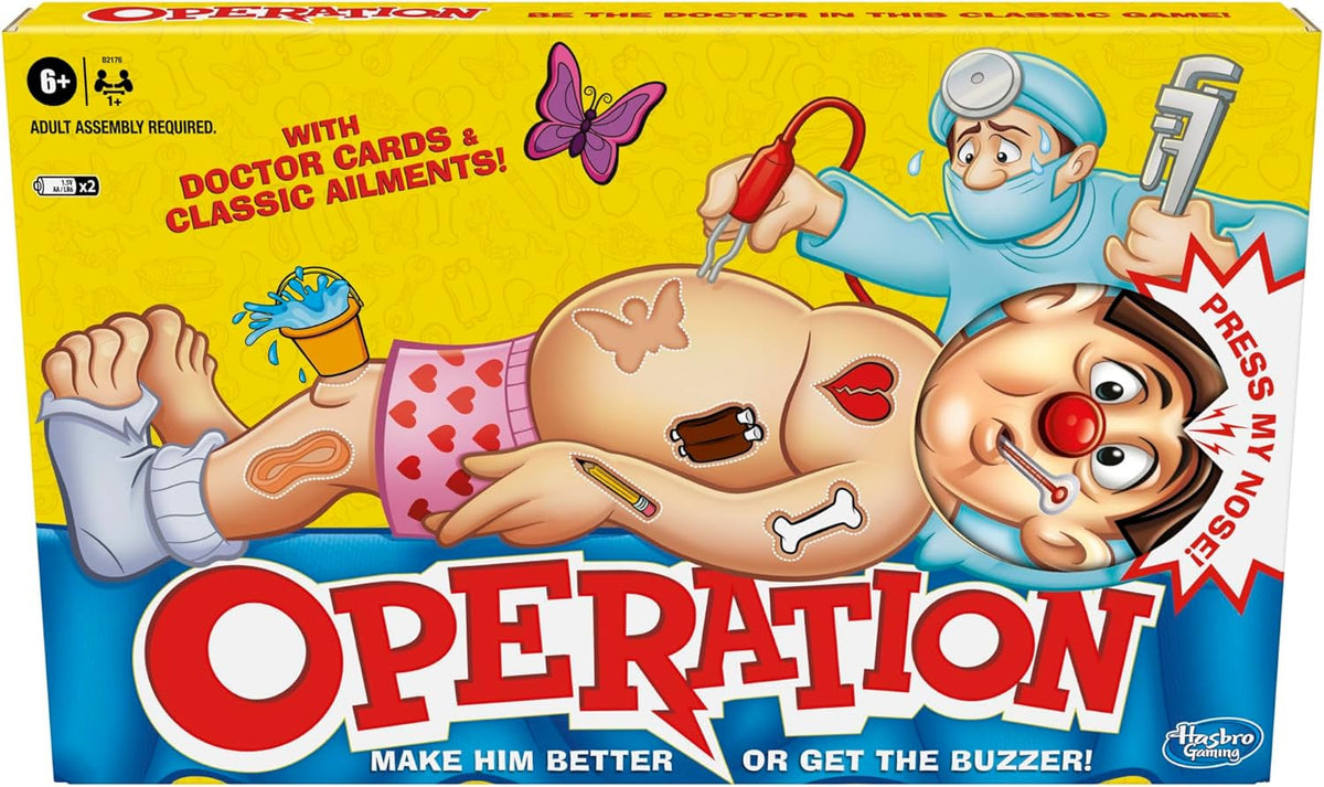 Operation Electronic Board Game with Doctor Cards and Funny Ailments, 1+ Player, Funny Kids' Games, for Boys & Girls Aged 6 Plus
