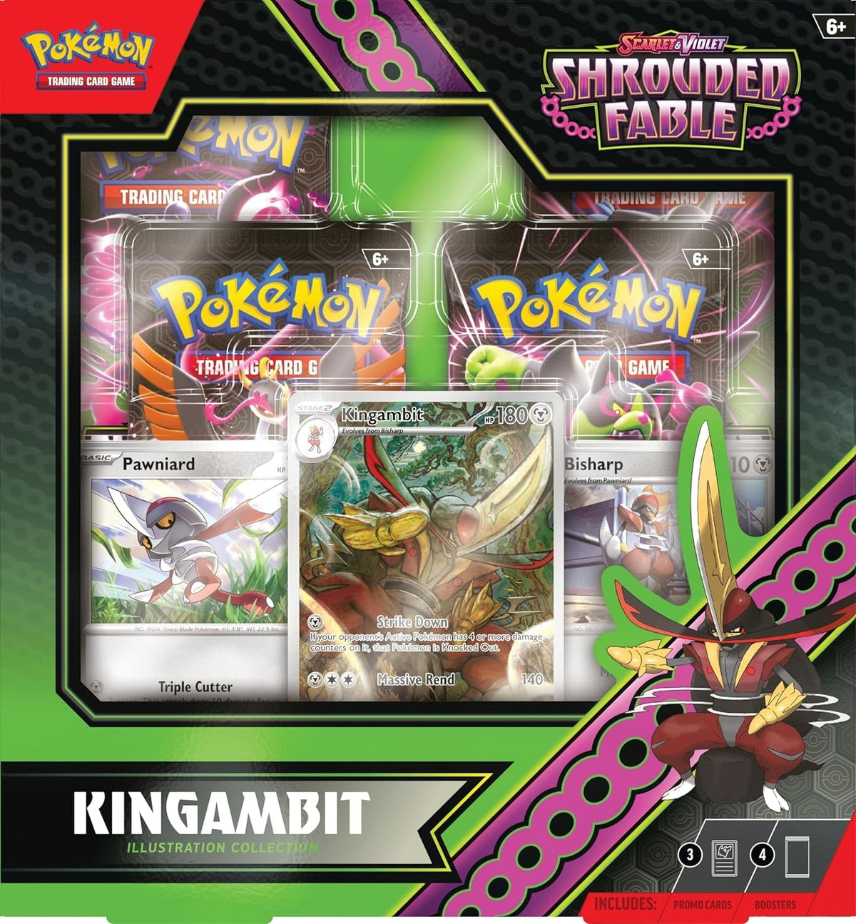 TCG: Scarlet & Violet—Shrouded Fable Kingambit Illustration Collection (1 Full-Art Foil Promo Card, 2 Foil Cards & 4 Booster Packs)