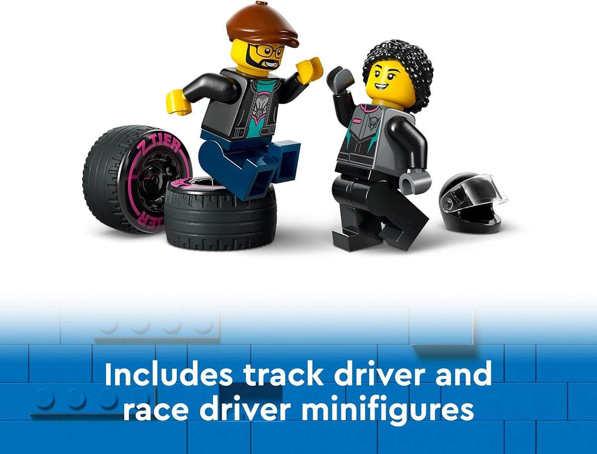 City Race Car and Car Carrier Truck Toy, Vehicle and Transporter Building Set for 6 plus Year Old Boys & Girls with Adjustable Loading Ramp, Racer and Driver Minifigures, Fun Gift for Kids 60406
