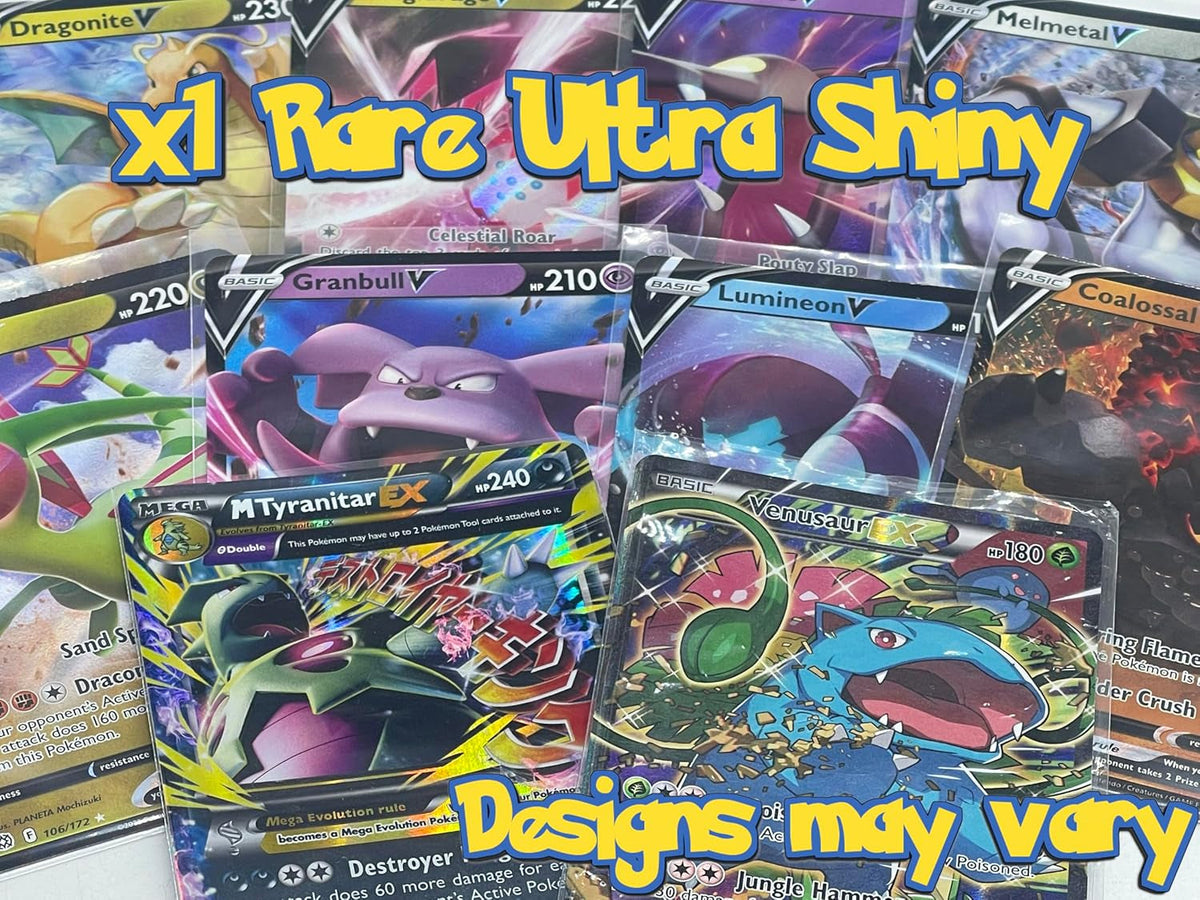 Ultimate Shiny Card Mini Tin Bundle - 50 Random Cards Guaranteed 10 Holos + 1 Rare Shiny Card + 1 Coin plus  Card Compatible with Pokemon TCG