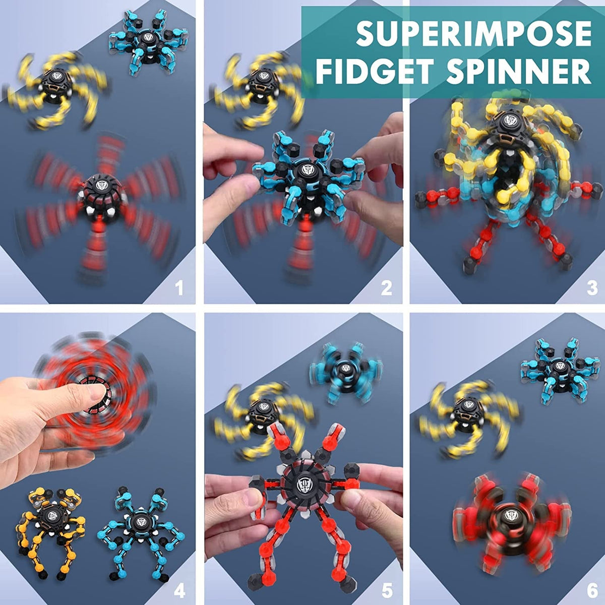 NEW Transformable Sensory Fidget Spinner Toy, Funny DIY Spin Top Hand Finger Spinner Creative Fingertip Mechanical Gyro for Kids Adults, All Ages