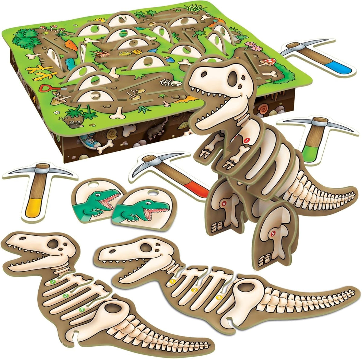 Dinosaur Dig Game - Matching and Memory Board Games for 4 Year Olds - Educational Dinosaur Toys for Boys and Girls - Build a 3D Dino - for Kids Age 4-8 - 2-4 Players