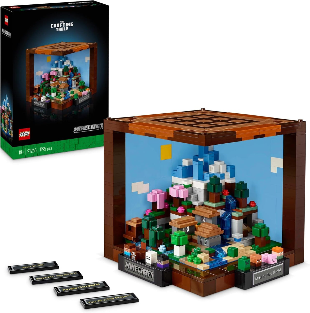 Minecraft the Crafting Table Model Kit for Adults to Build, Biome Set with 8 Characters Including Steve, Alex and Mobs, 15-Year Anniversary Gamer Gift for Men, Women, Him or Her 21265
