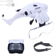 LED Head Magnifier, Rechargeable Hands Free Headband Magnifying Glass with 2 Led Professional Jeweler'S Loupe Light Bracket and Headband Are Interchangeable
