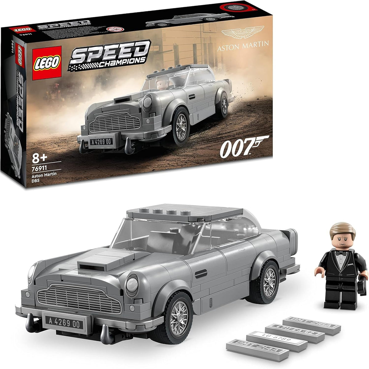 76911 Speed Champions 007 Aston Martin DB5 James Bond Replica Toy Car Model Kit Kids with Minifigure, No Time to Die Movie Collectible Set