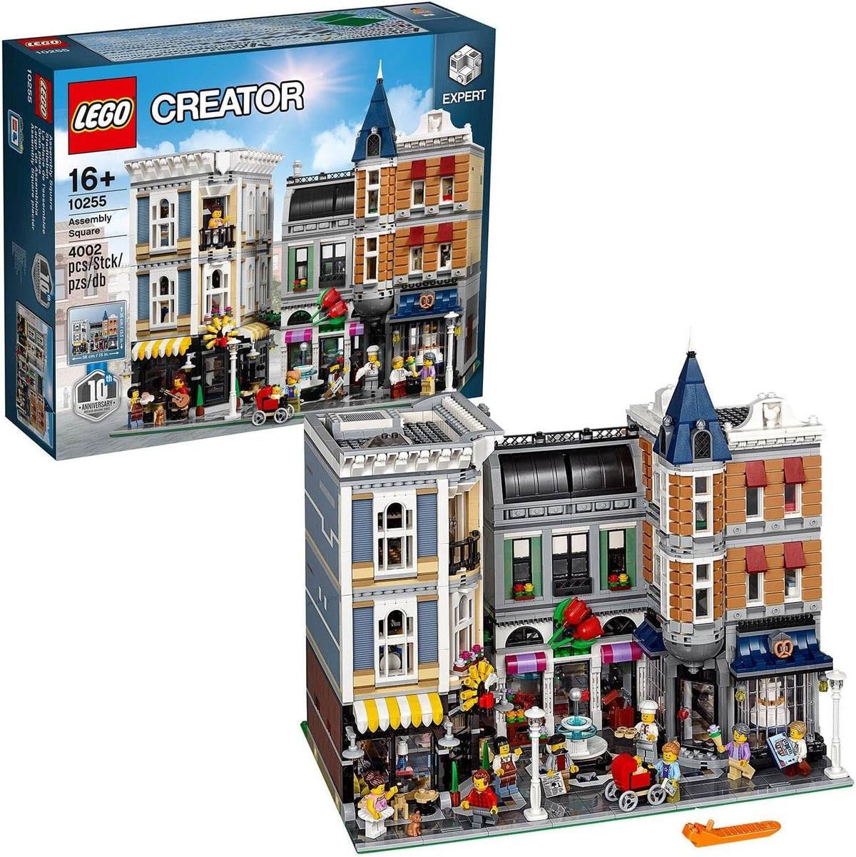 10255 Creator Assembly Square Set, Massively Modular Model Building Kit with Shops, Roof Terrace, 8 Minifigures and Much More, for Ages 16 Plus