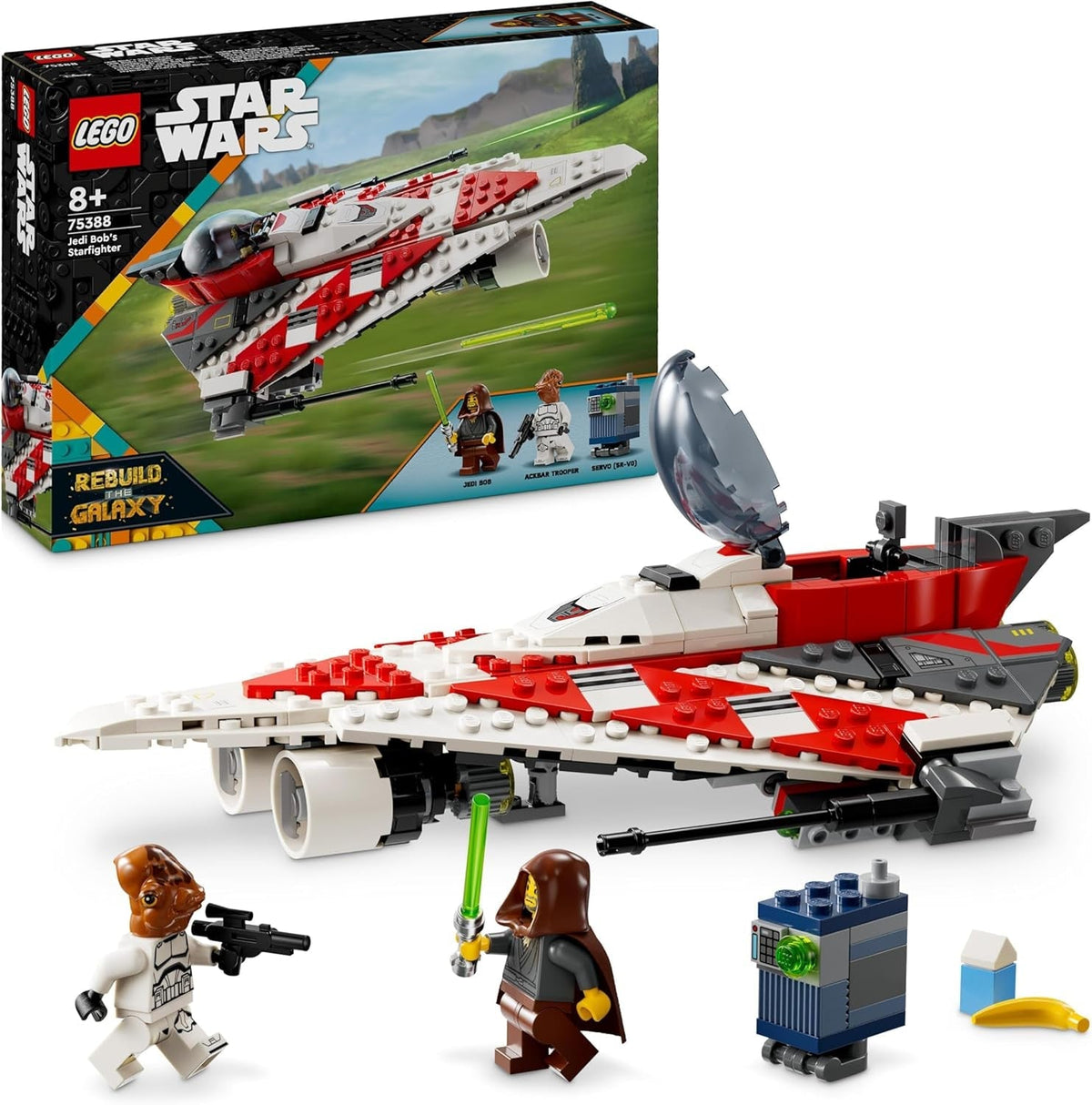 Star Wars Jedi Bob’S Starfighter Buildable Toy Vehicle for 8 plus Year Old Boys & Girls, with 2 Character Minifigures and a Droid Figure, Birthday Gift Idea for Kids and Fans 75388