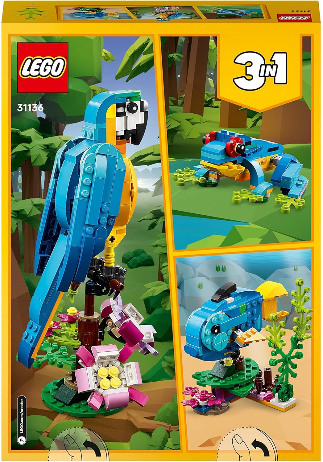 Creator 3 in 1 Exotic Parrot to Frog to Fish Animal Figures Building Toy, Creative Toys for Kids Aged 7 and up 31136