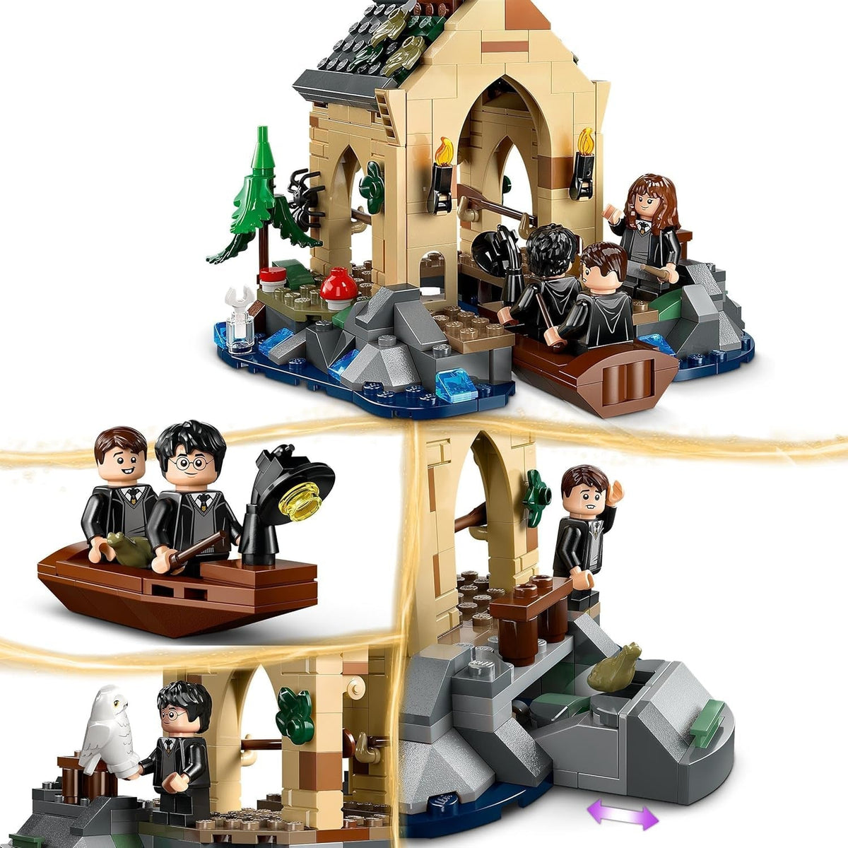 Harry Potter Hogwarts Castle Boathouse Set with 2 Boat Toys for 8 plus Year Old Kids, Girls & Boys, Includes 5 Character Minifigures and Hedwig the Owl Figure, Wizarding World Gift Idea 76426