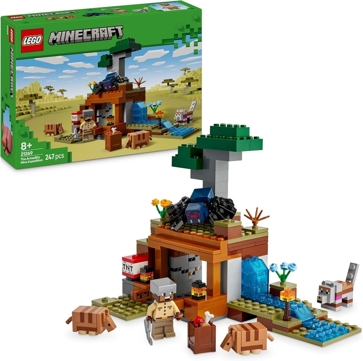 Minecraft the Armadillo Mine Expedition Set - Building Toy for 8+ Year Old Girls & Boys, with Cave Spider and Wolf Figures for Pretend Play - Birthday Gift Idea 21269