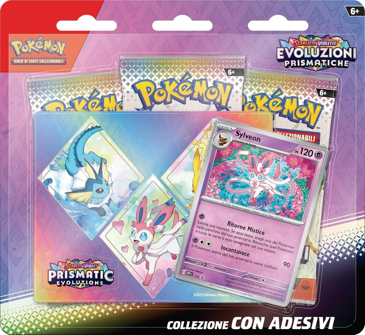 TCG: Scarlet and Violet Sylveon Stickers Collection - Prismatic Evolutions (One Holographic Promo Card and Three Expansion Packs)
