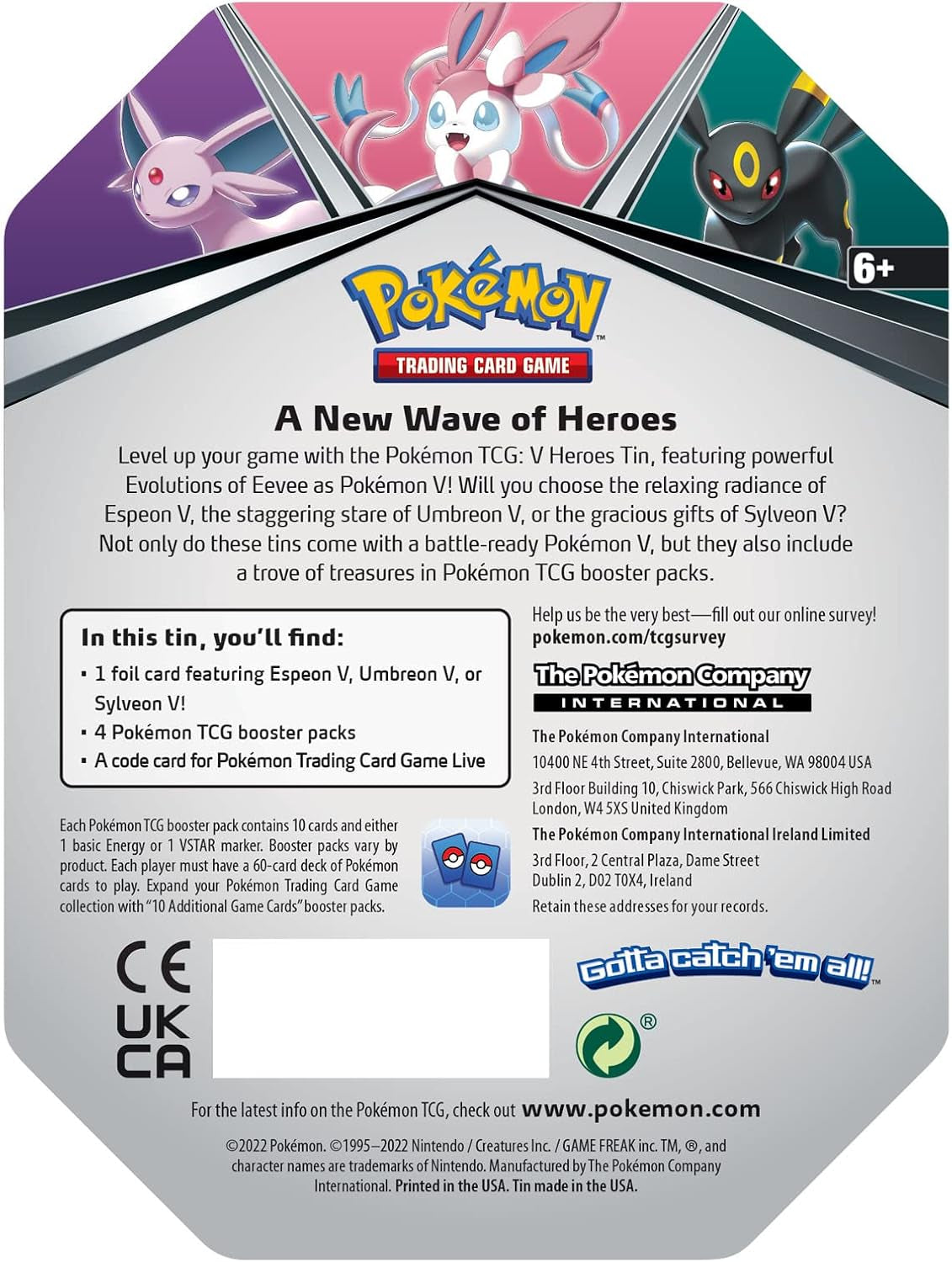TCG: V Heroes Tin Espeon (1 Foil Card & 4 Booster Packs),Single,Multicolor