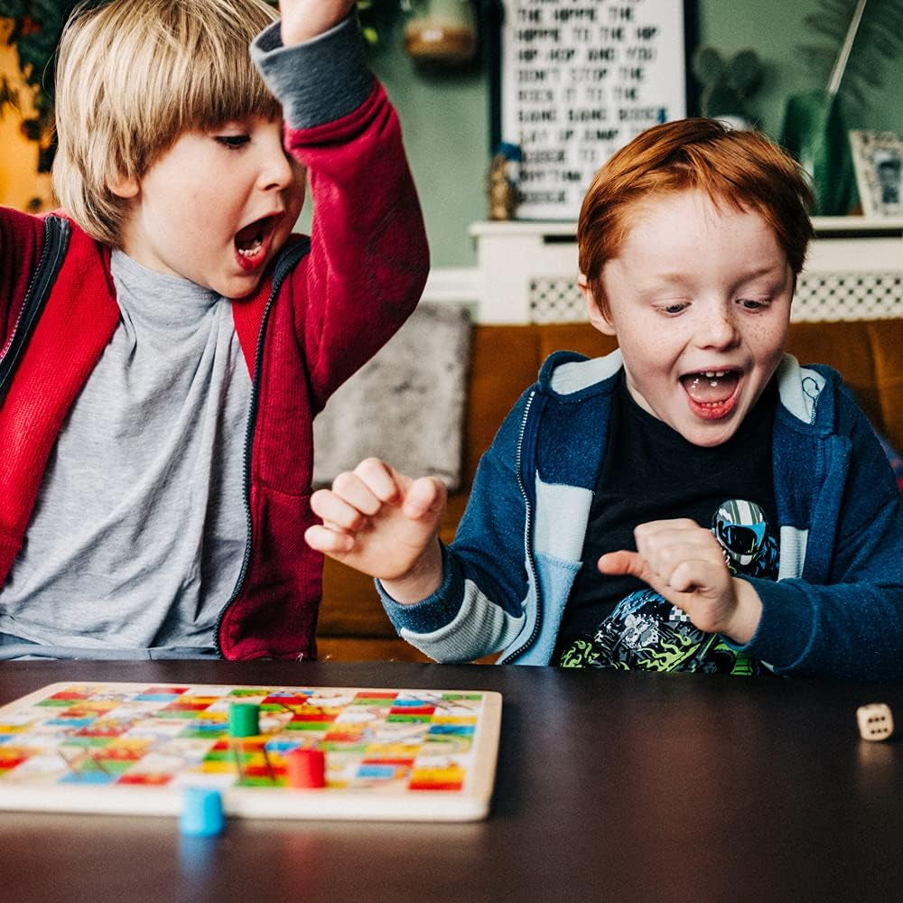 Traditional Snakes and Ladders Game - Quality Snake and Ladders Family Games for Kids and Adults, up to 4 Players, Board Game Includes Counters & Dice
