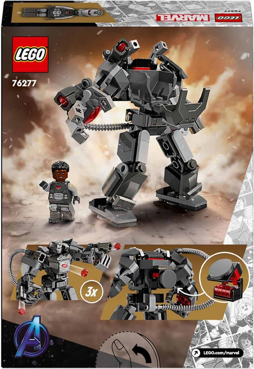 Marvel War Machine Mech Armour, Buildable Toy Action Figure for Kids with 3 Stud Shooters, Legendary Character from the MCU, Gifts for Boys and Girls Aged 6 plus Years Old 76277