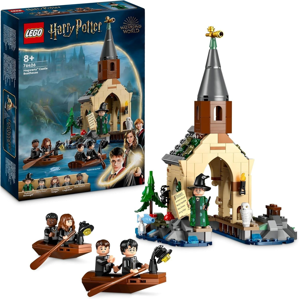Harry Potter Hogwarts Castle Boathouse Set with 2 Boat Toys for 8 plus Year Old Kids, Girls & Boys, Includes 5 Character Minifigures and Hedwig the Owl Figure, Wizarding World Gift Idea 76426