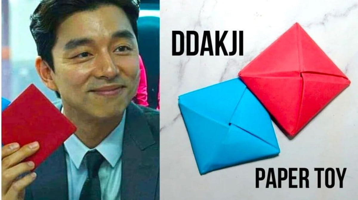 Squid Game Ddakji Game Set, Double Card Premium Version Blue and Red Traditional Korean Folding Game (NEW IMPROVED DOUBLE CARD VERSION)