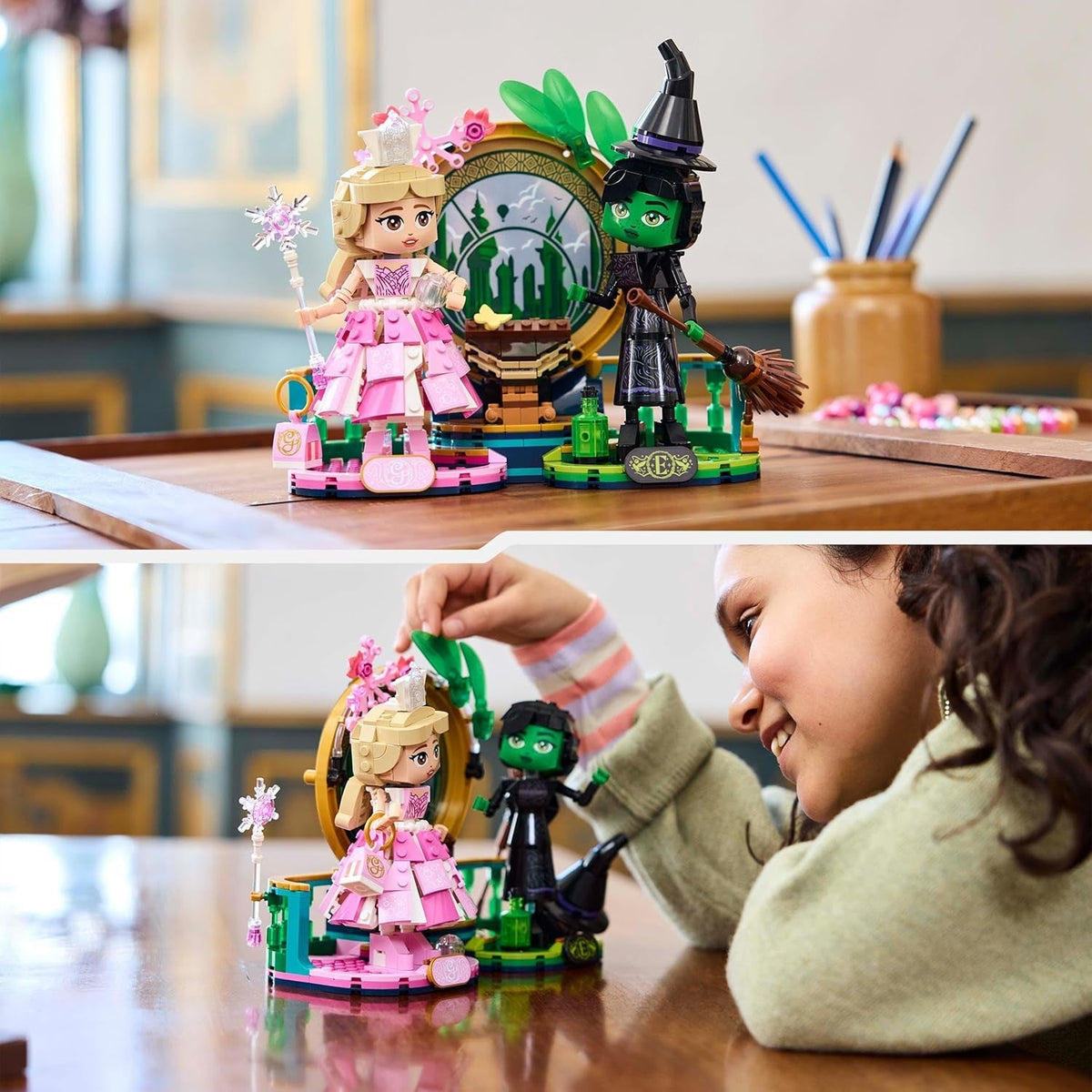 Wicked Elphaba & Glinda Figures, Building Toy Set for 10 plus Year Old Girls and Boys, with Buildable Characters and a Broom, Wizard of Oz-Themed Gift for Kids and Fans of the Movie 75682