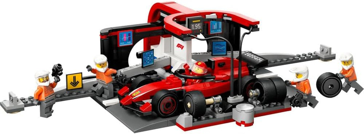 City F1 Pit Stop & Pit Crew with Ferrari Car Toy - Formula 1 Set Incl. a Driver Minifigure, 4 Mechanics, Spare Tyres & Wheel Guns - Building Toys for 6+ Year Old Boys & Girls - 60443