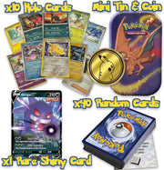 Ultimate Shiny Card Mini Tin Bundle - 50 Random Cards Guaranteed 10 Holos + 1 Rare Shiny Card + 1 Coin plus  Card Compatible with Pokemon TCG