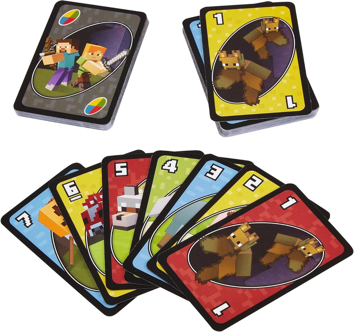UNO Minecraft, Collectible Card Deck with 112 Cards, Card Game for Family Game Night, Use as Travel Game, Engaging Gift for Kids, 2 to 10 Players, Ages 7 and Up, FPD61
