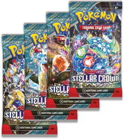 Pokémon | Pokemon TCG: Scarlet & Violet Stellar Crown Booster Packs X4 | Card Game | One of Each Art + Titancards Toploader