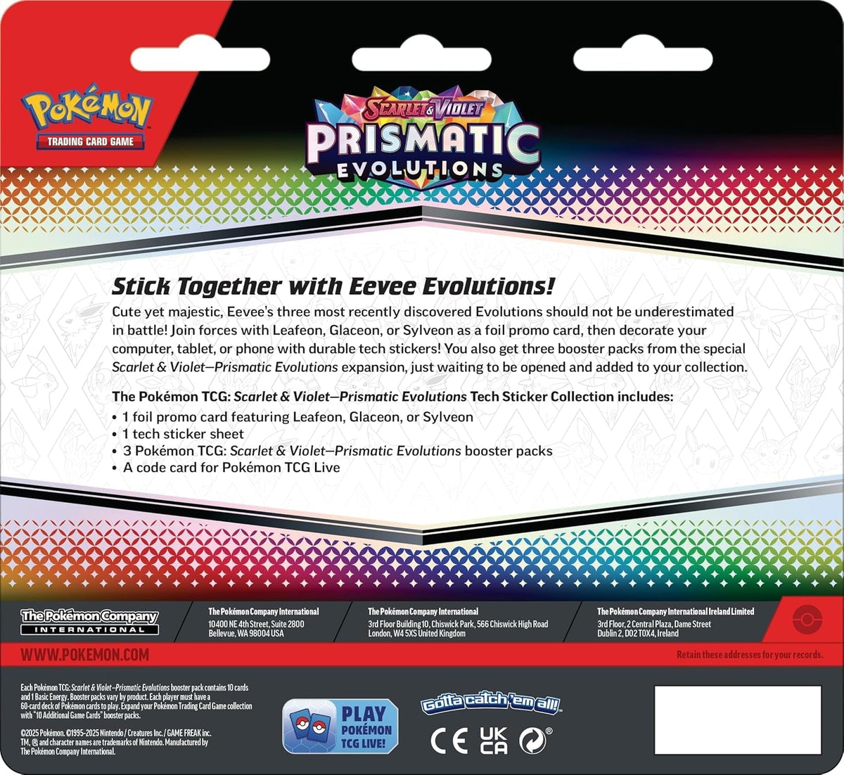 TCG: Scarlet & Violet—Prismatic Evolutions Tech Sticker Collection – Glaceon (1 Foil Promo Card & 3 Booster Packs)