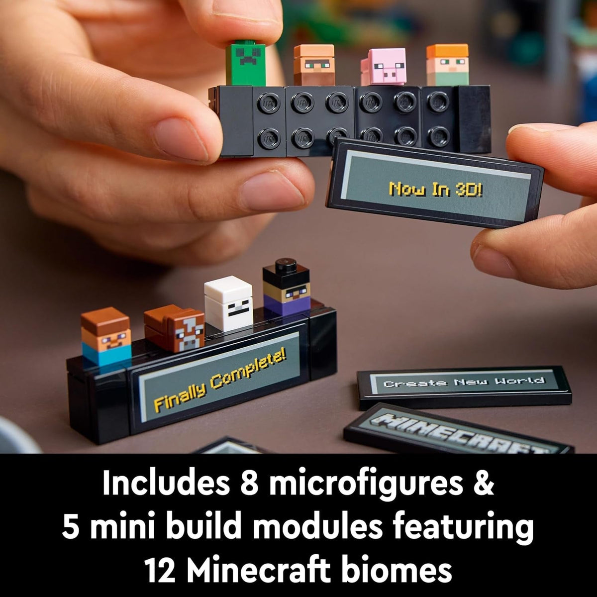 Minecraft the Crafting Table Model Kit for Adults to Build, Biome Set with 8 Characters Including Steve, Alex and Mobs, 15-Year Anniversary Gamer Gift for Men, Women, Him or Her 21265