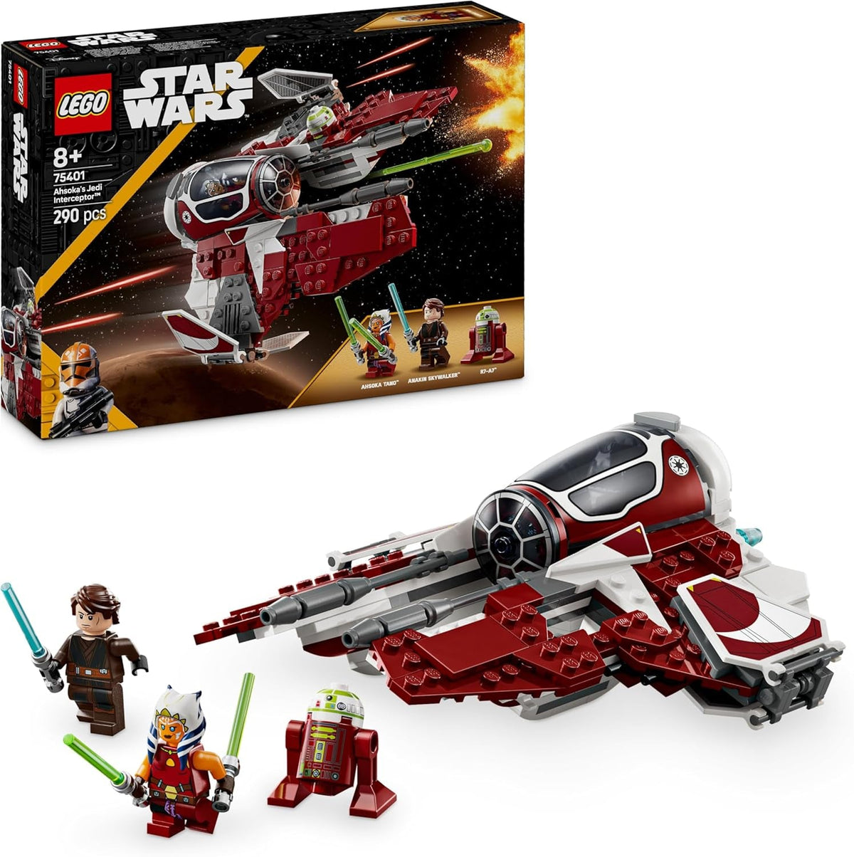 Star Wars 75401 Ahsoka’S Jedi Interceptor Building Toy Features 2 Minifigures with Lightsabers Incl. Anakin Skywalker, plus an R7-A7 Droid Figure for the Clone Wars Fans, 8+ Year Old Boys & Girls