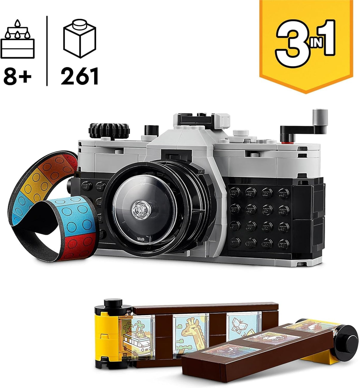 Creator 3In1 Retro Camera Toy to Video Camera to TV Set, Kids' Desk Decoration or Bedroom Accessories, Photography Gifts for Girls and Boys Aged 8 plus Years Old Who Enjoy Creative Play 31147