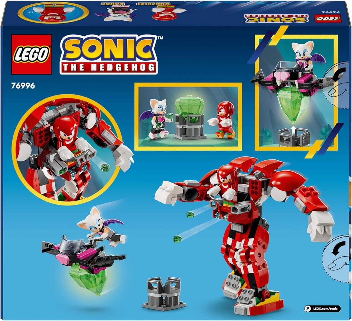 Sonic the Hedgehog Knuckles’ Guardian Mech, Action Figure Toy for Kids Boys & Girls with Video Game Character Figures Incl. Knuckles and Rouge the Bat, plus a Master Emerald, Fun Gift Idea 76996