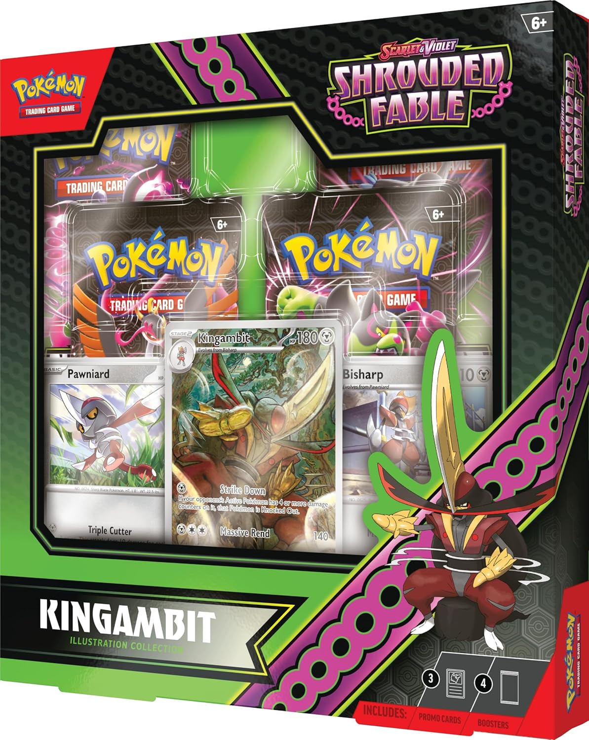 TCG: Scarlet & Violet—Shrouded Fable Kingambit Illustration Collection (1 Full-Art Foil Promo Card, 2 Foil Cards & 4 Booster Packs)