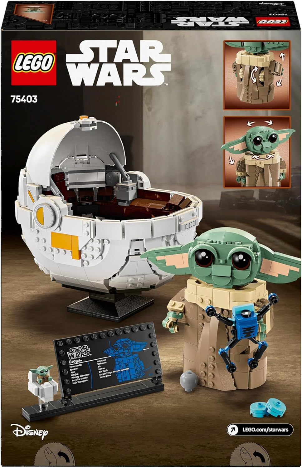 Star Wars 75403 Grogu with Hover Pram Building Toy Set, Collectible Character Figure for the Mandalorian TV Show Fans, Display Gift Idea for 10+ Year Old Boys & Girls