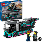 City Race Car and Car Carrier Truck Toy, Vehicle and Transporter Building Set for 6 plus Year Old Boys & Girls with Adjustable Loading Ramp, Racer and Driver Minifigures, Fun Gift for Kids 60406