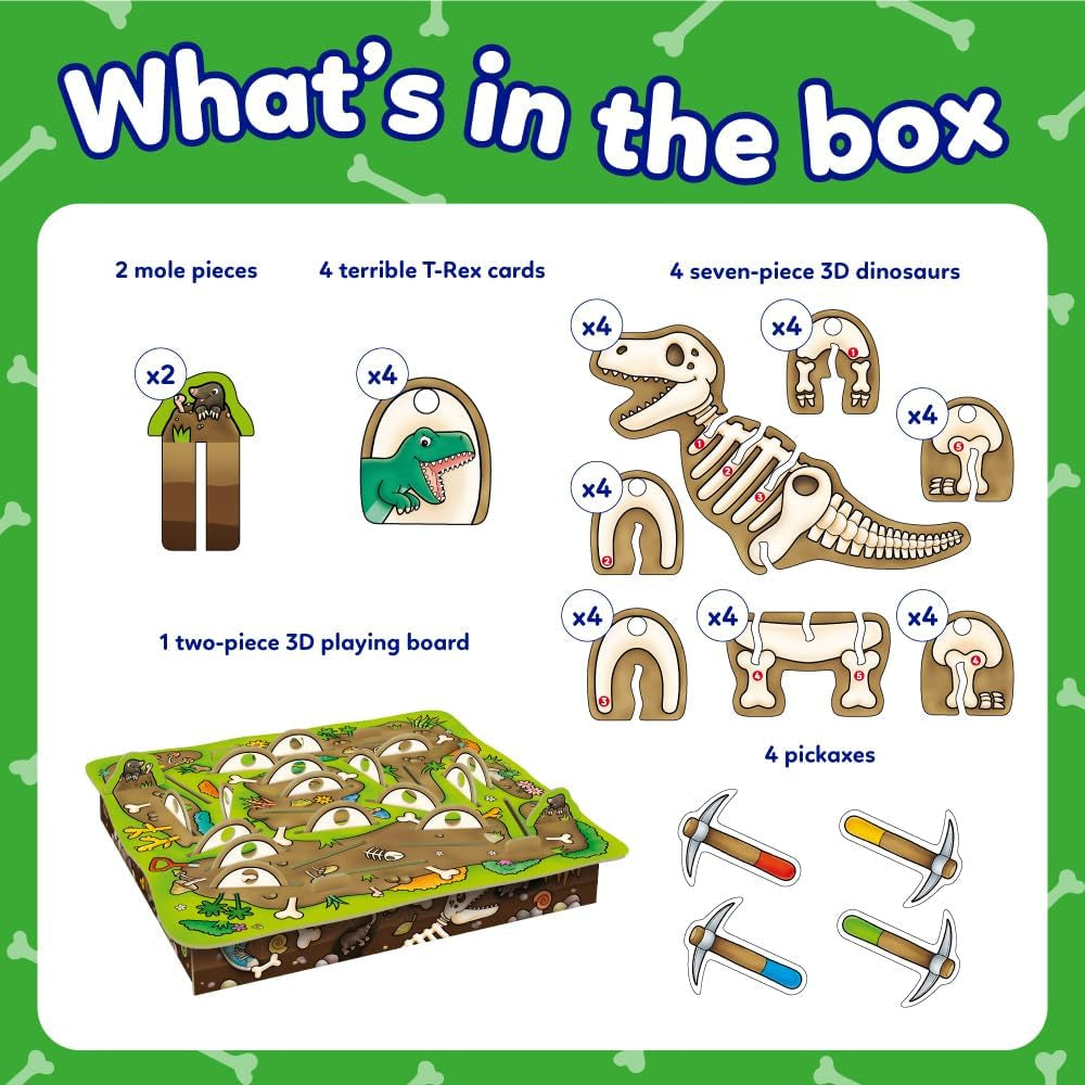 Dinosaur Dig Game - Matching and Memory Board Games for 4 Year Olds - Educational Dinosaur Toys for Boys and Girls - Build a 3D Dino - for Kids Age 4-8 - 2-4 Players