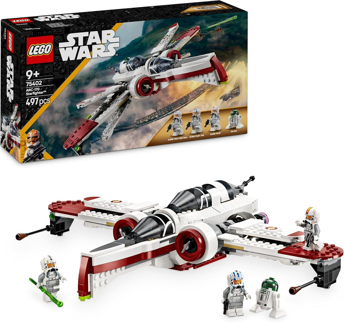 Star Wars 75402 ARC-170 Starfighter Building Toy with 3 Clone Pilot Minifigures, plus an R4-P44 Droid Figure, Birthday Gift Idea for Revenge of the Sith Fans, 9+ Year Old Boys and Girls