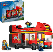 City Red Double-Decker Sightseeing Bus Toy, Red Vehicle for 7 plus Year Old Boys & Girls, Creative Set with 5 Minifigures Including a Baby and Buggy, Birthday Gift Idea 60407