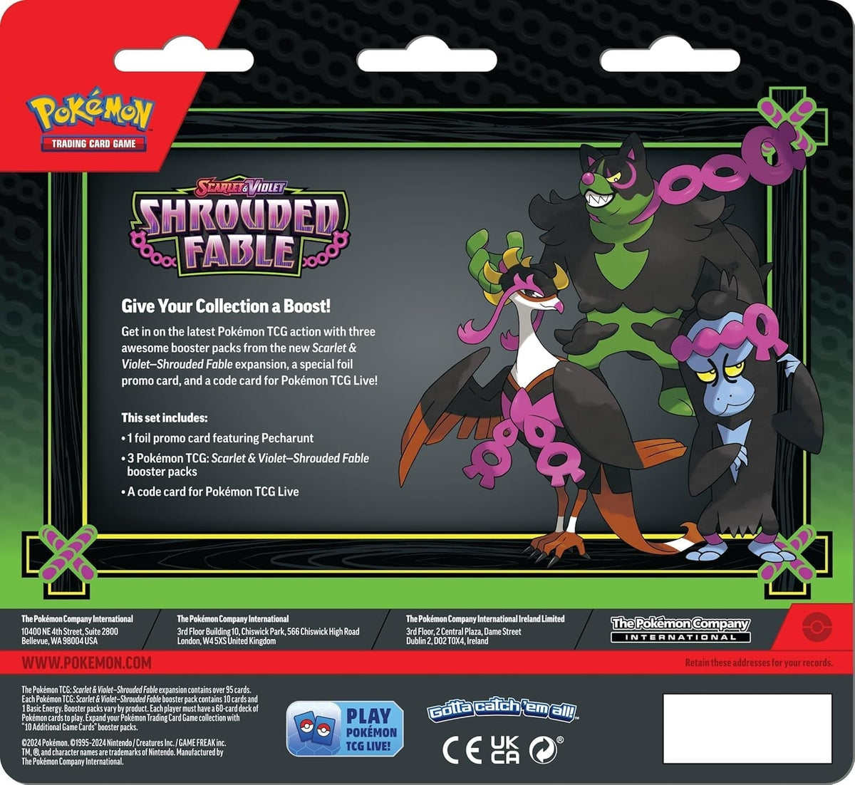 TCG: Scarlet & Violet—Shrouded Fable 3-Pack Blister - Pecharunt (3 Booster Packs & Foil Promo Card)