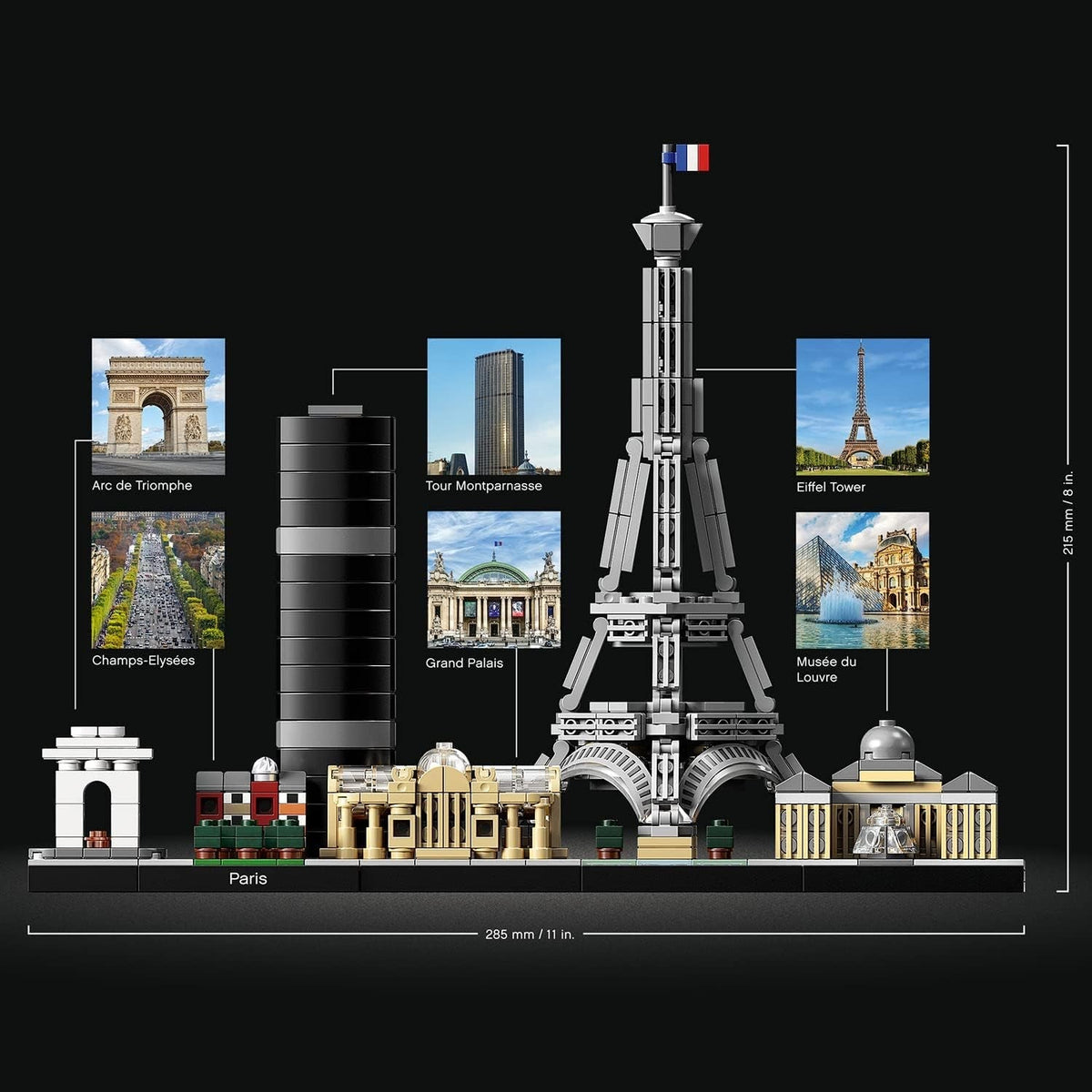 Architecture Paris Model Building Set for Adults with Eiffel Tower and the Louvre Model, Skyline Collection, Office Home Décor, Collectible Gift Idea for Women, Men, Her or Him 21044