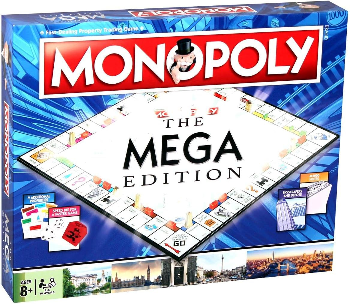 Mega Monopoly, an Upgrade on the Classic Game Board with 12 Extra Spaces Including Downing Street, Saville Row and Knightsbridge, Invest in Skyscrapers, for Ages 8 Plus