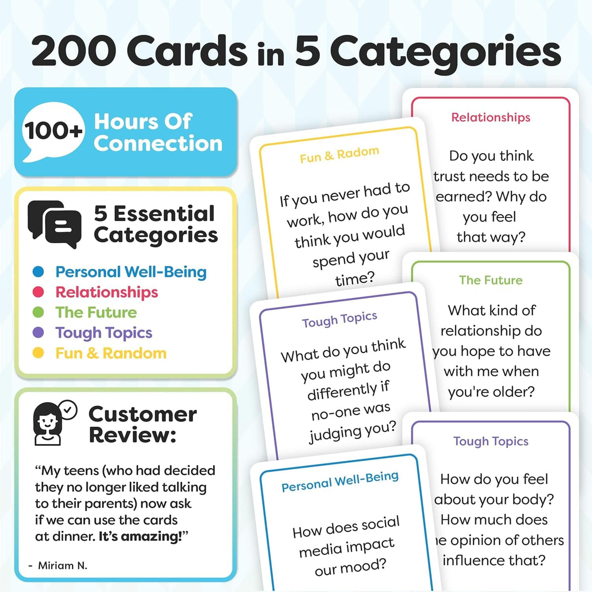 200 Teens Conversation Cards - Connecting Parents with Their Teenagers - Reduce Screentime with Fun & Deep Conversation - Avoid Conflict, Improve Communication & Learn More about Your Teen Boy or Girl