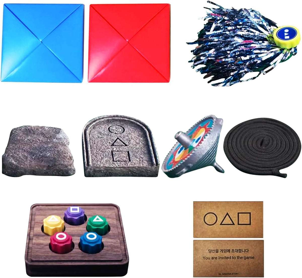 Gonggi Korean Game Set, 10PCS Korean Traditional Reflex Challenge Play Game, Including Jebi, Chagi Gong-Gi, and DDAKJI, Korean Folk Classic Mini Grasping Stones Hand-Eye Coordination Games for Fun
