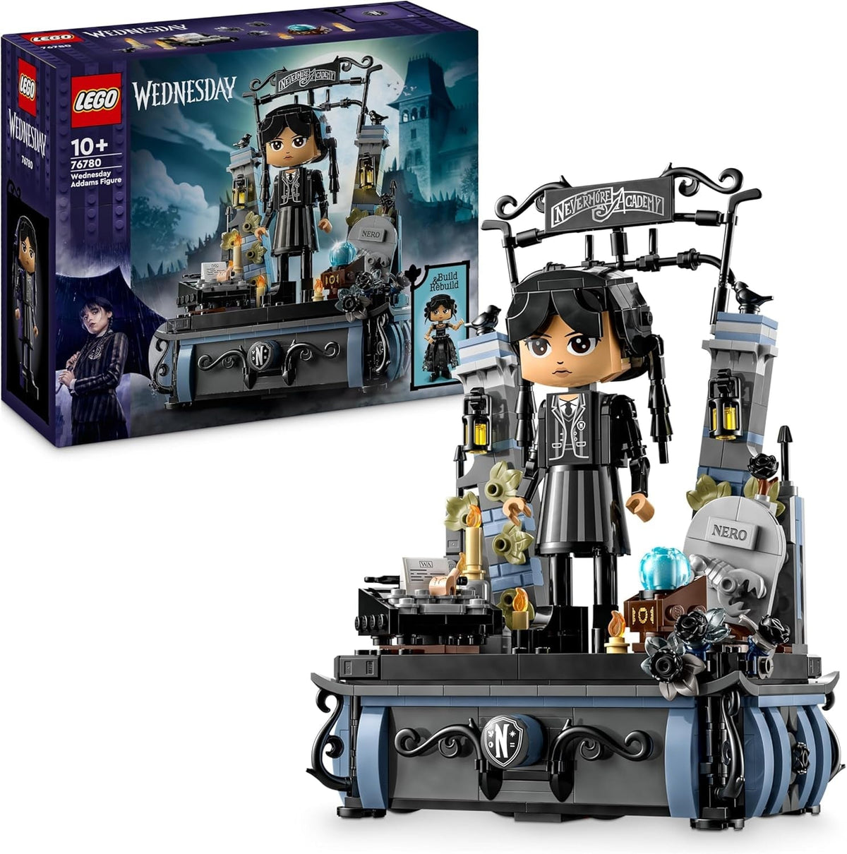 Wednesday Addams Figure Set, Collectible Building Toy for Kids, Includes 2 Faces & Outfits, plus Classic Character Thing for Creative Role Play, Birthday Gift for Girls and Boys 76780
